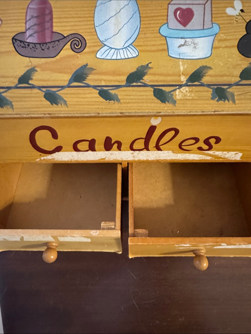 Hand-Painted Candle Wooden Storage Box Farmhouse Country Folk-Art - Picture 4 of 8